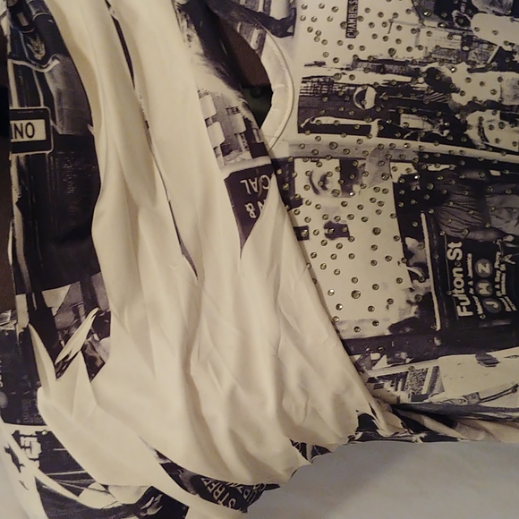 New York printed blouse sz large women's crystals decoration bodice - Picture 4 of 7